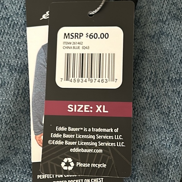 Eddie Bauer blue 1/4 Zip Sweater Fleece Size XL. NWT. - Picture 10 of 11